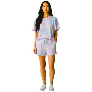 Comfy Pastel Tie-Dye Lounge Set – Drawstring Shorts